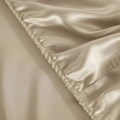 19 Momme Silk Deep Fitted Sheet - Close Up Of The Fitted Sheet - Tan