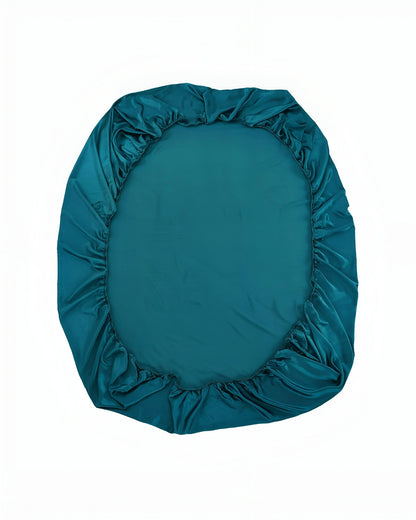 19 Momme Silk Fitted Sheet - Front Side View - White Background - Teal