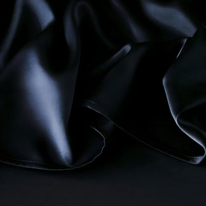 19 Momme Silk Flat Sheet - Close Up Of Detailing - Navy Blue