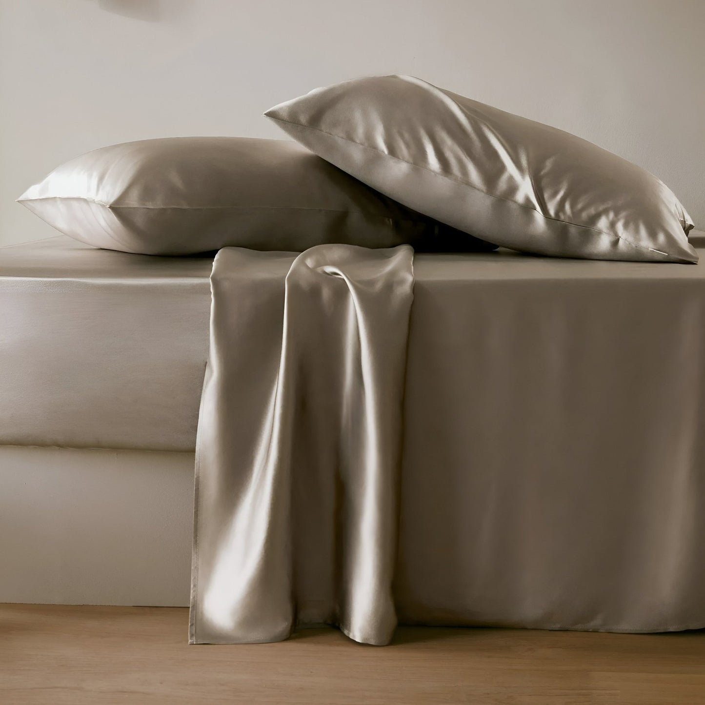 19 Momme Silk Flat Sheet - Front Side View - Main Product Image - Silver Gray