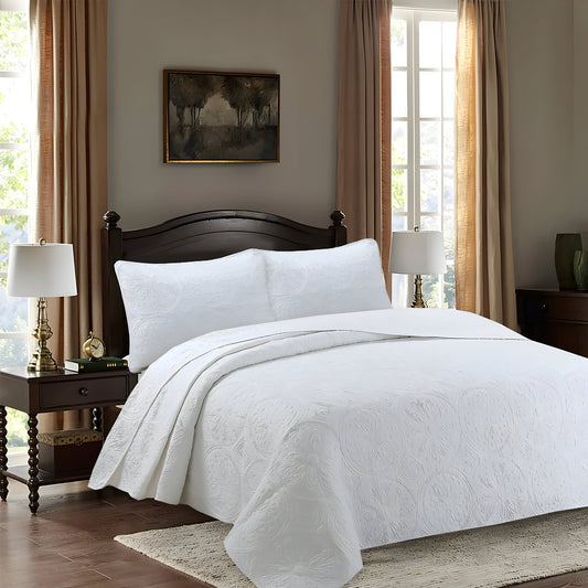 Ada Cotton Bedspread Set - Front Side View - White