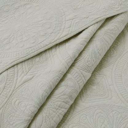 Ada Cotton Bedspread Set - Close Up Of Detailing - Beige