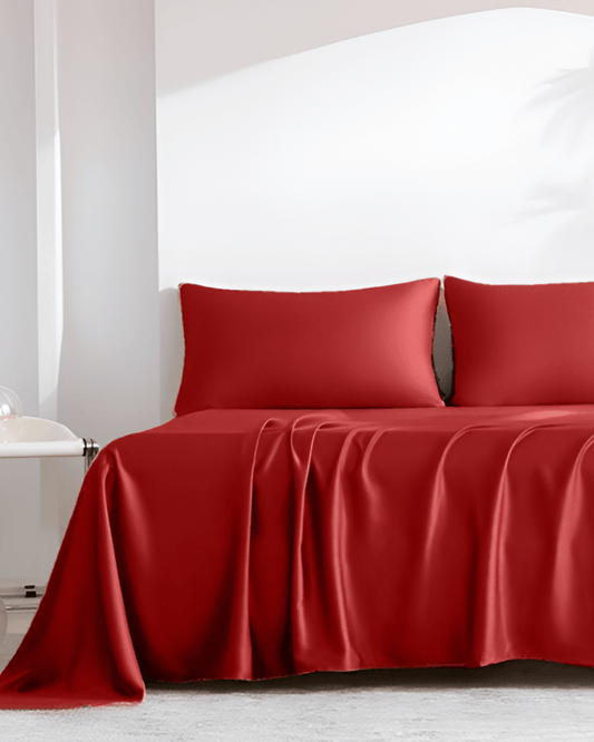 Adele Bamboo Sheet Set (Set of 4) - Front Side View - Red