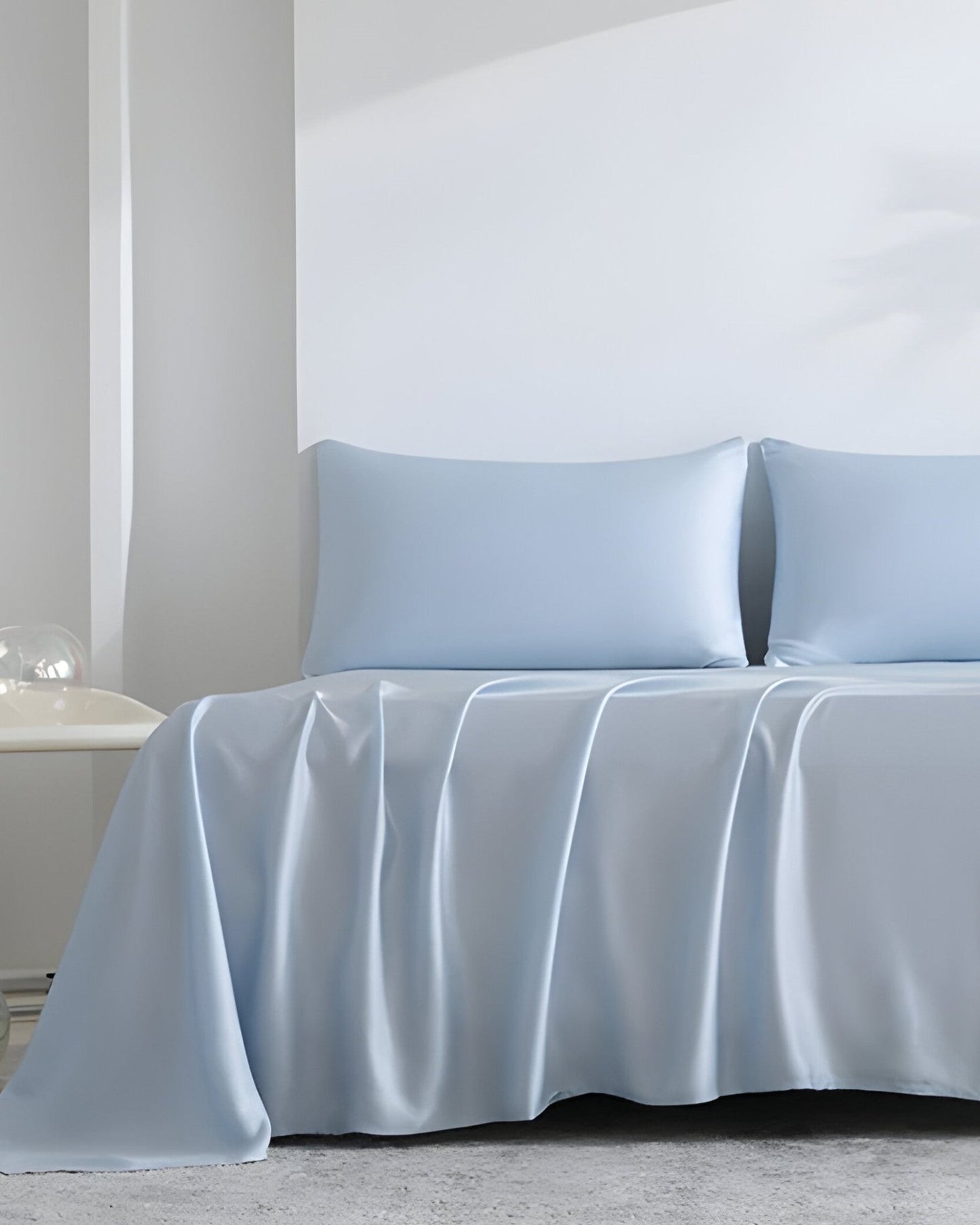 Adele Bamboo Sheet Set (Set of 4) - Front Side View - Baby Blue