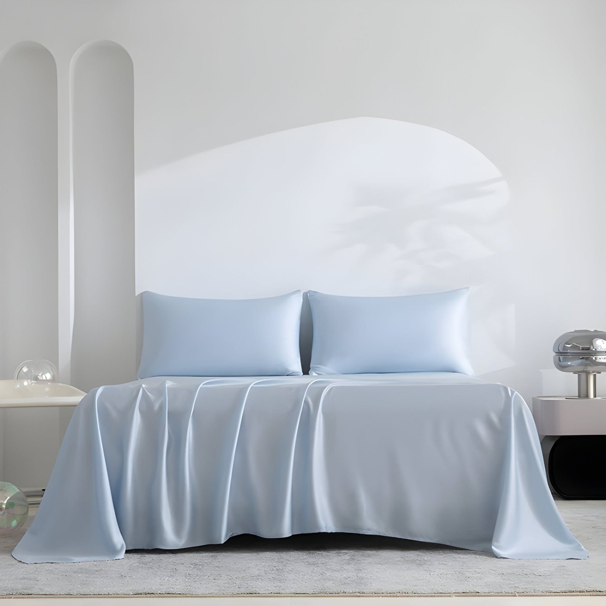 Adele Bamboo Sheet Set (Set of 4) - Front Side View - Main Product Image - Baby Blue