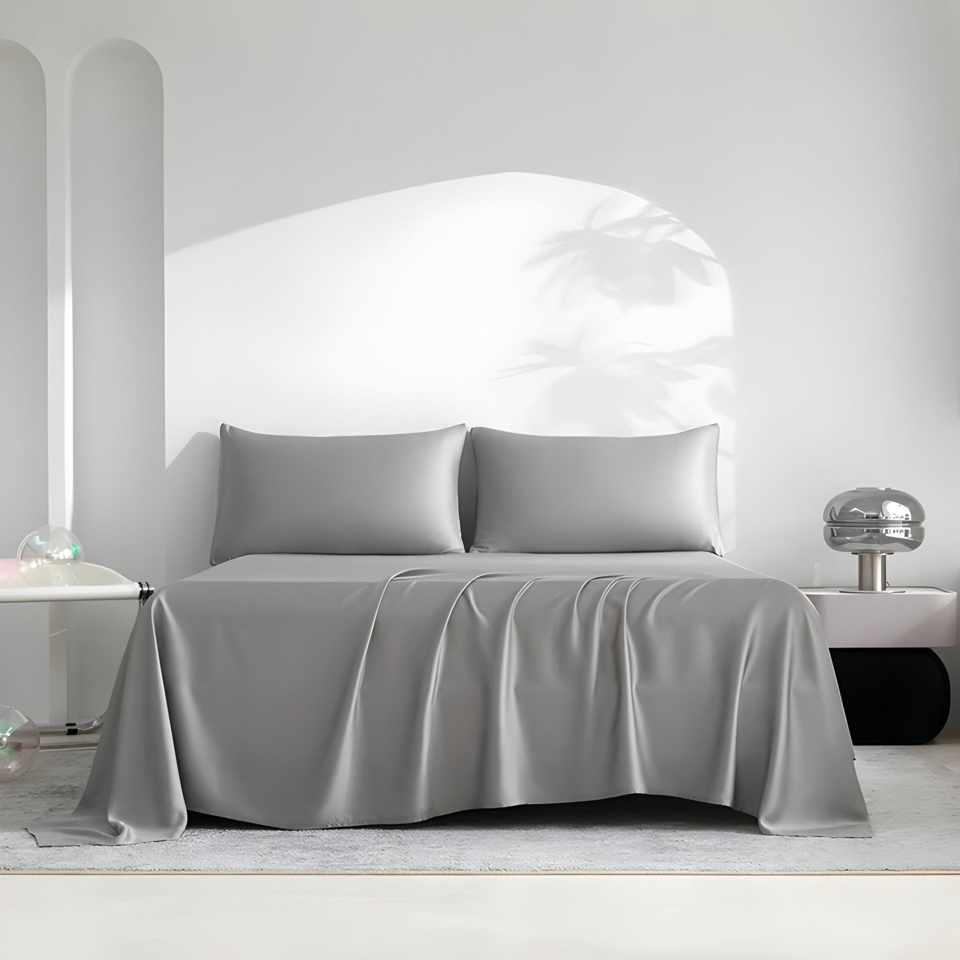 Adele Bamboo Sheet Set (Set of 4) - Front Side View - Main Product Image - Silver