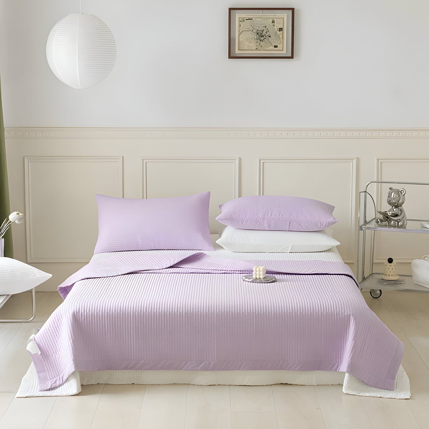 Adele Washed Cotton Bedspread - Front Side view - Main Product Image - Lilac