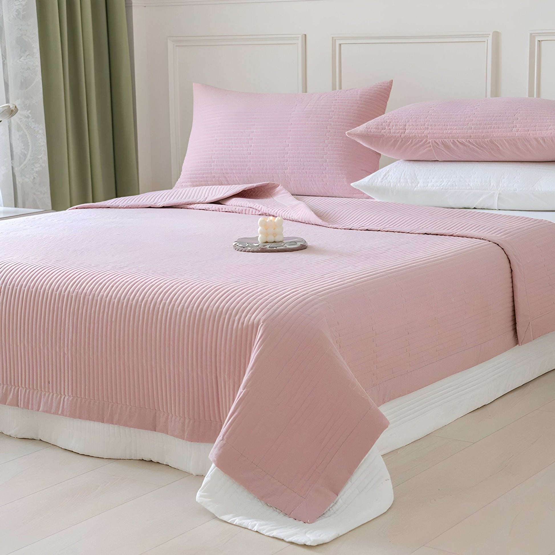 Adele Washed Cotton Bedspread - Side View - Right Side - Pink