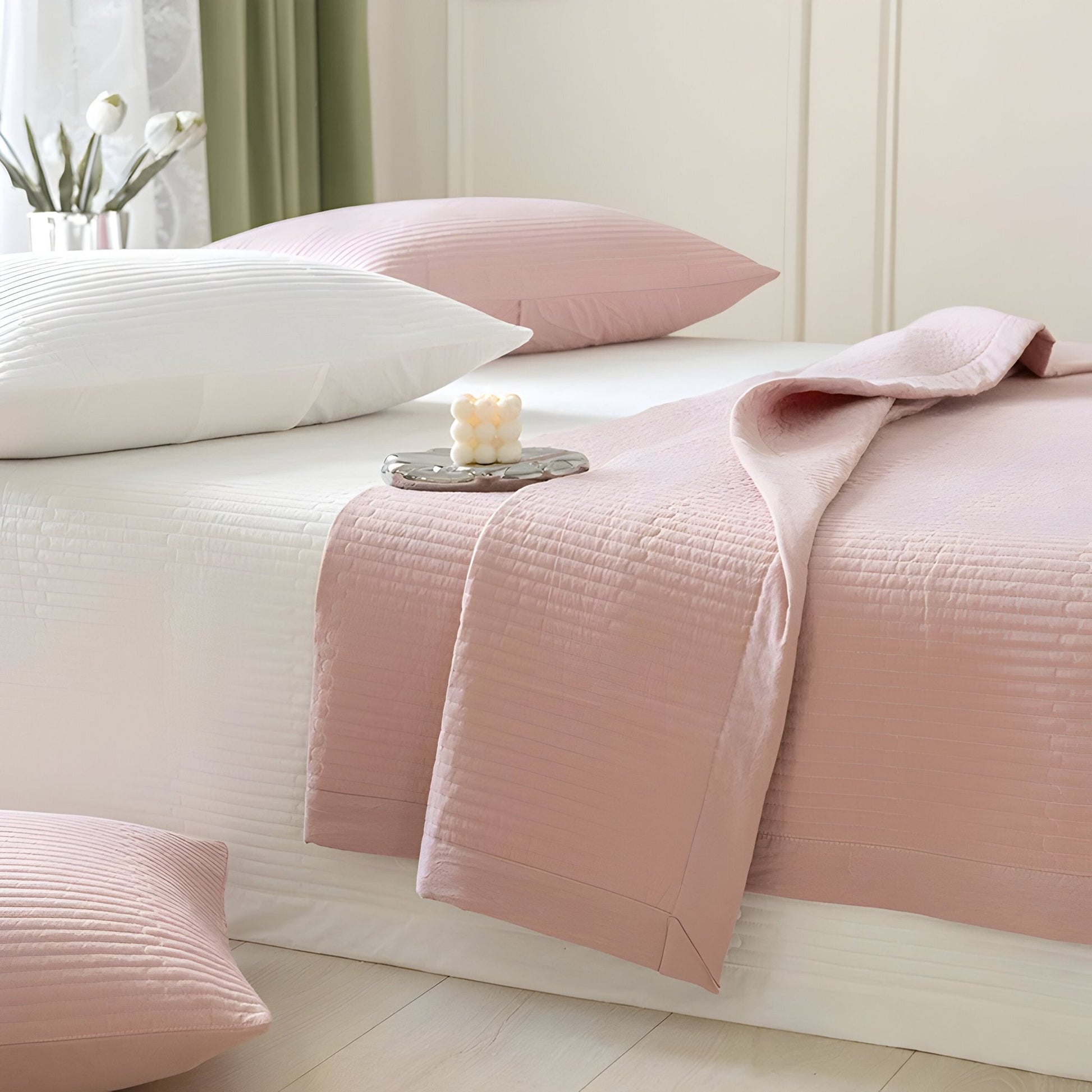 Adele Washed Cotton Bedspread - Close Up - Pink