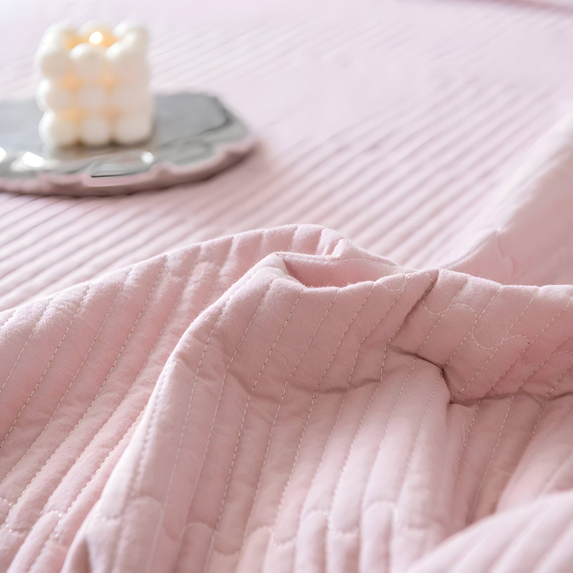 Adele Washed Cotton Bedspread - Close Up Of Detailing - Pink