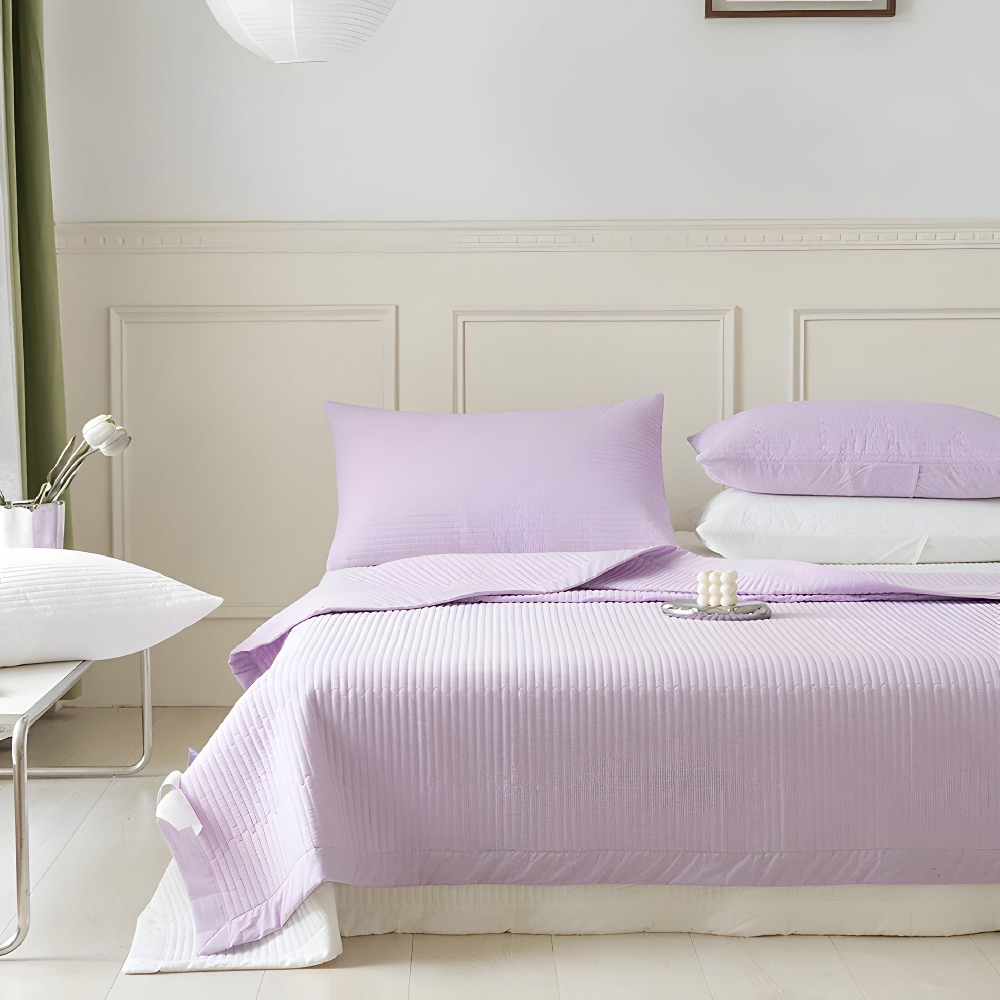 Adele Washed Cotton Bedspread - Front Side View - Lilac