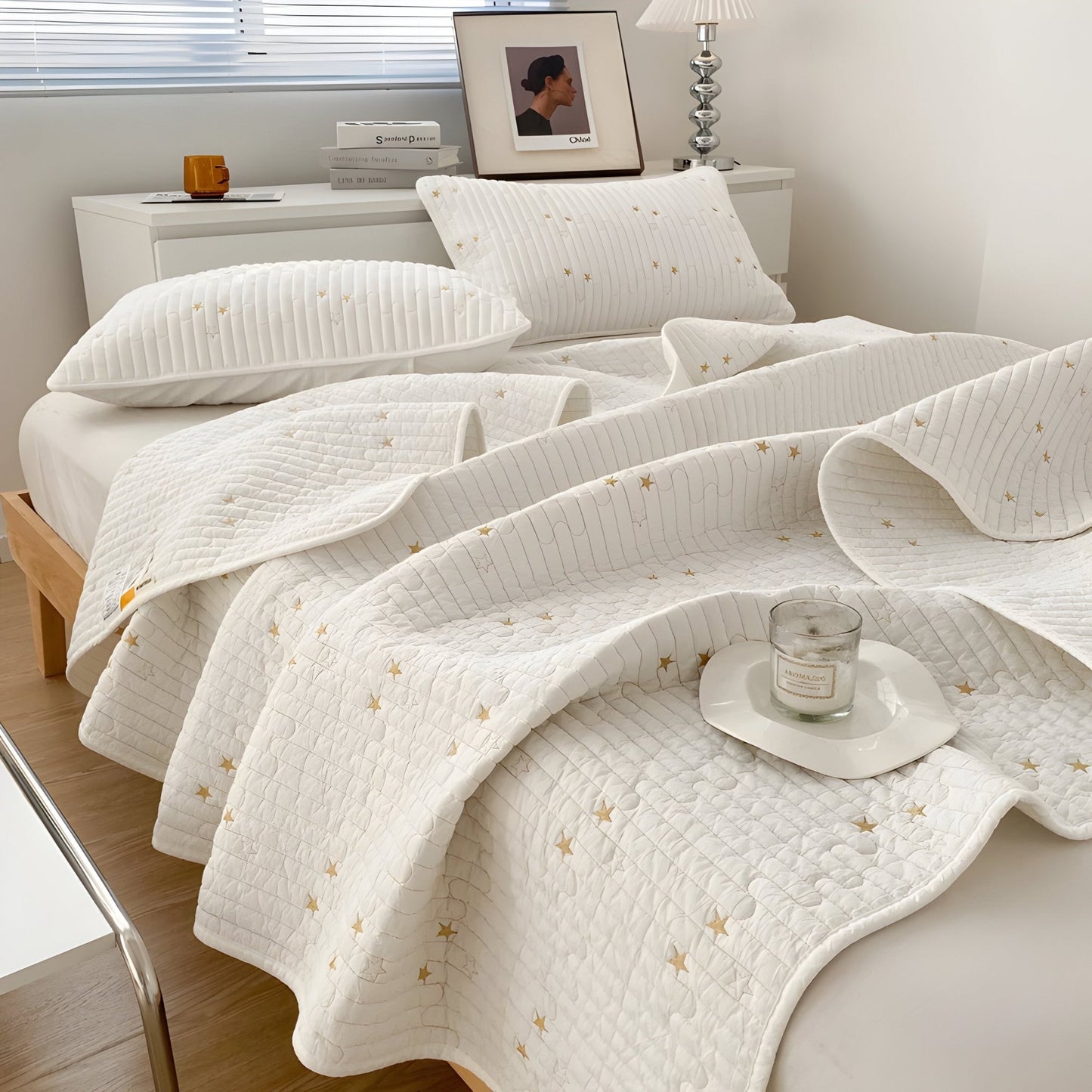 Adeline Washed Cotton Bedspread - Close Up Of Detailing - White