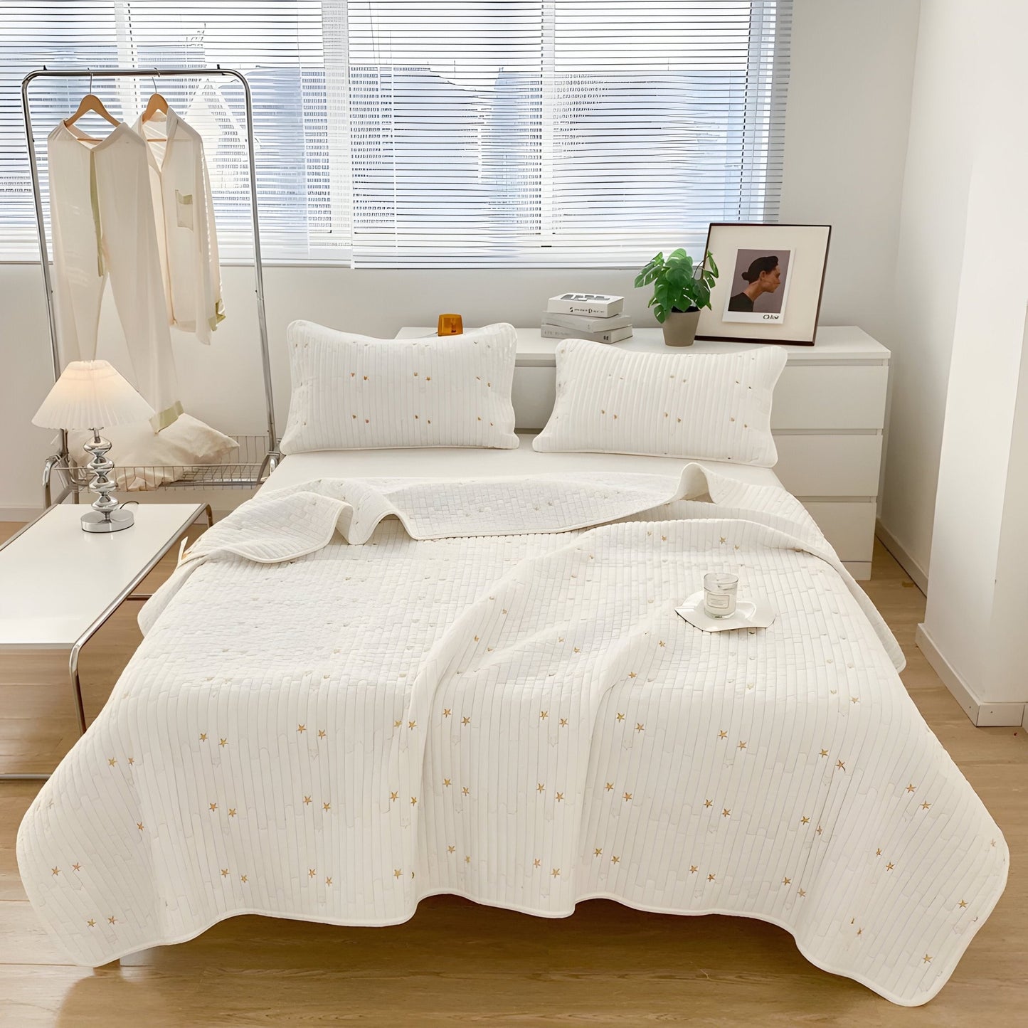 Adeline Washed Cotton Bedspread - Front Side View - Main Product Image - White