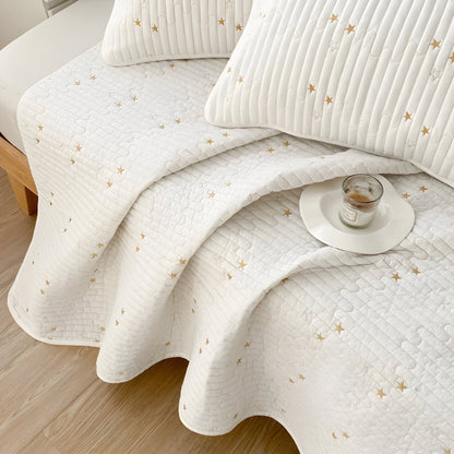 Adeline Washed Cotton Bedspread - Close Up - White