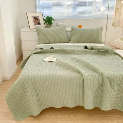 Adeline Washed Cotton Bedspread - Front Side View - Lime Green