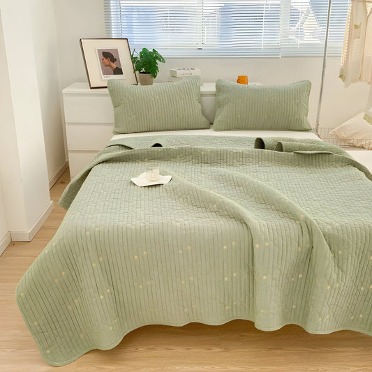 Adeline Washed Cotton Bedspread - Front Side View - Lime Green