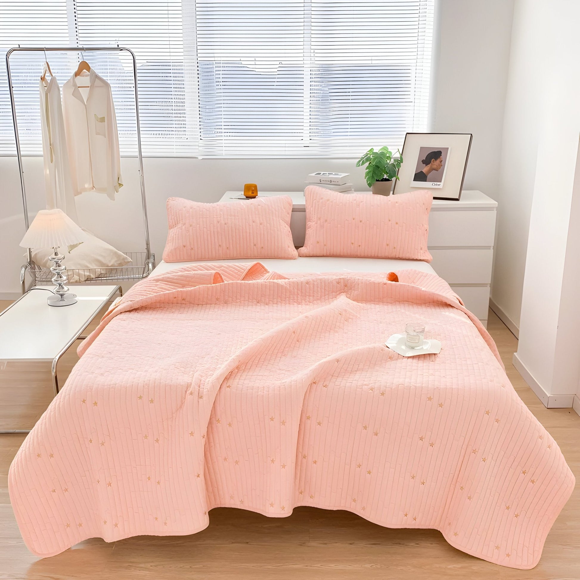 Adeline Washed Cotton Bedspread - Front Side View - Main Product Image - Peach