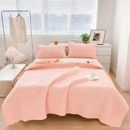 Adeline Washed Cotton Bedspread - Front Side View - Main Product Image - Peach