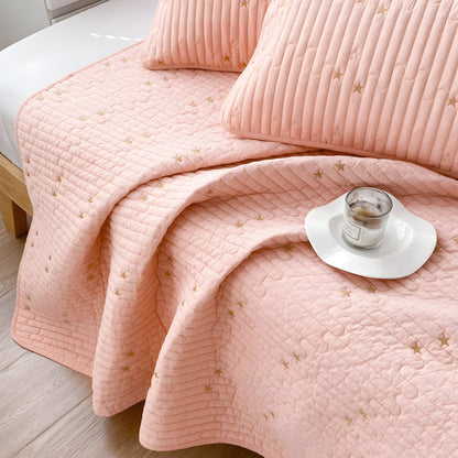 Adeline Washed Cotton Bedspread - Close Up - Peach