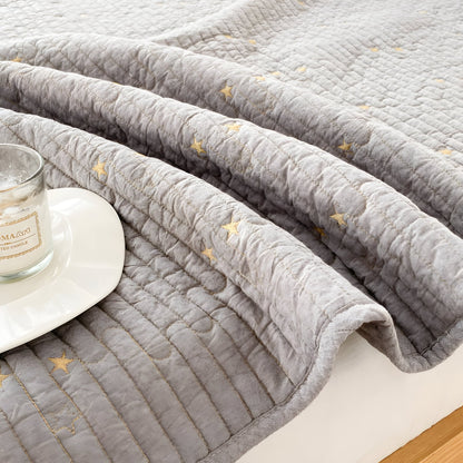 Adeline Washed Cotton Bedspread - Close Up Of Detailing - Light Gray