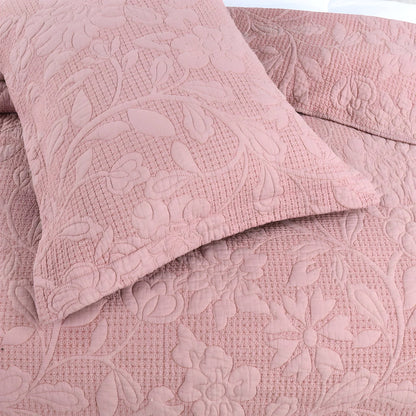 Alice Cotton Bedspread Set - Close Up Of Detailing - Pale Mauve