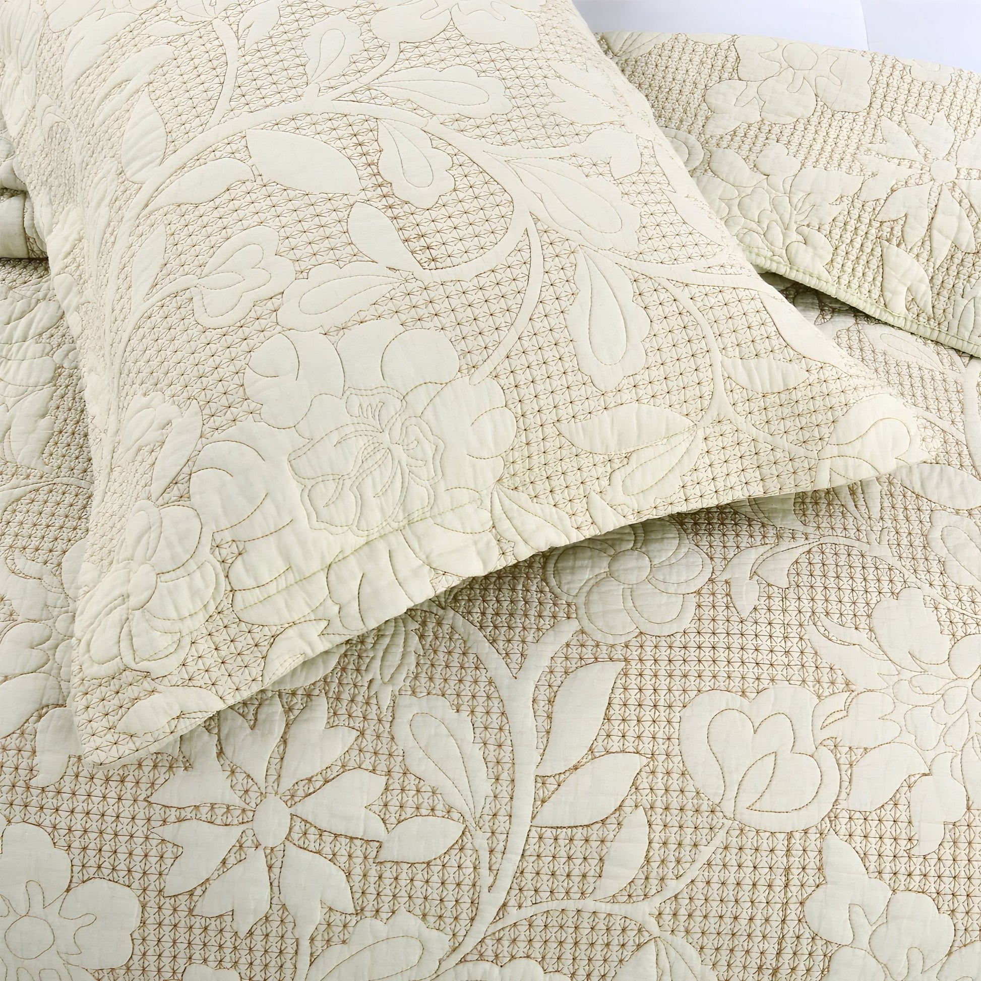 Alice Cotton Bedspread Set - Close Up Of Detailing - Cream