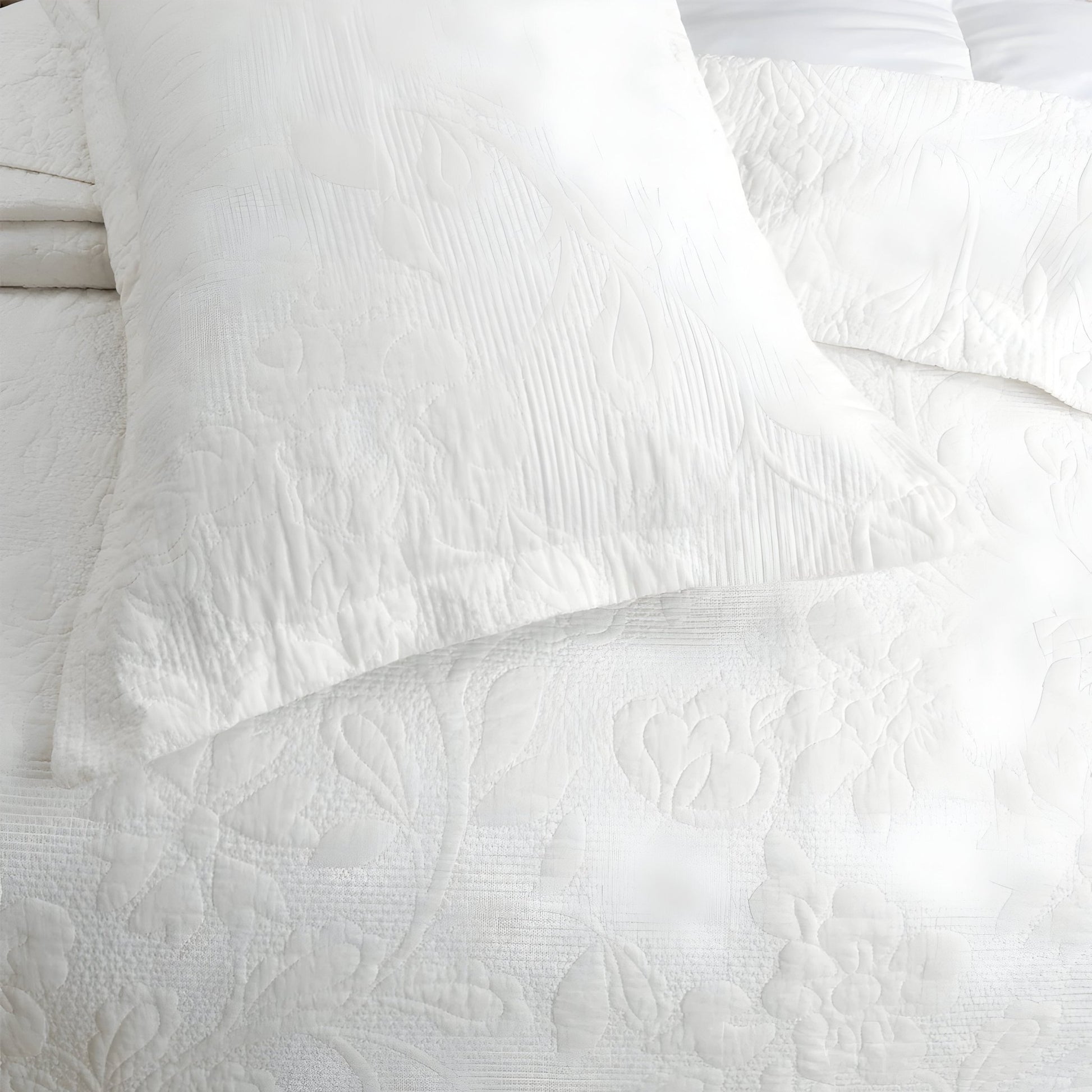 Alice Cotton Bedspread Set - Close Up Of Detailing - White