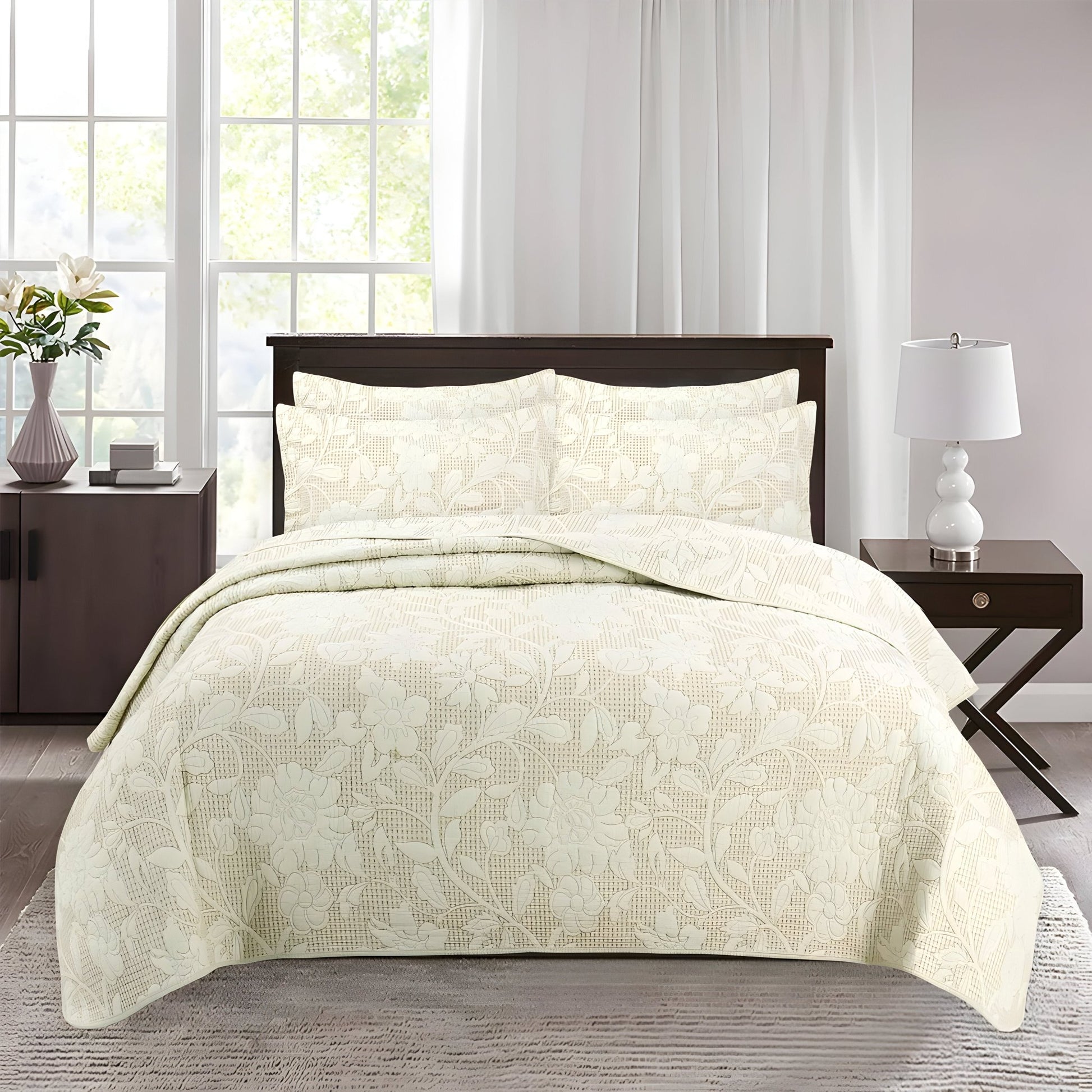 Alice Cotton Bedspread Set - Front Side View - Main Product Image - Cream