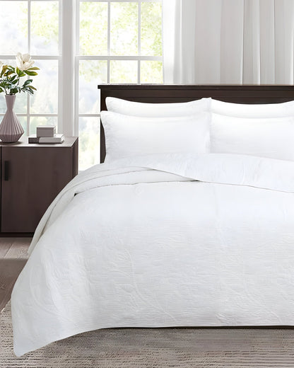 Alice Cotton Bedspread Set - Front Side View - White