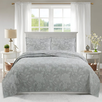 Alice Cotton Bedspread Set - Front Side View - Main Product Image - Gray