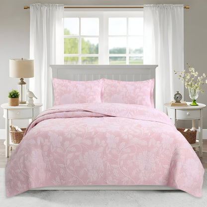 Alice Cotton Bedspread Set - Front Side View - Main Product Image - Pink