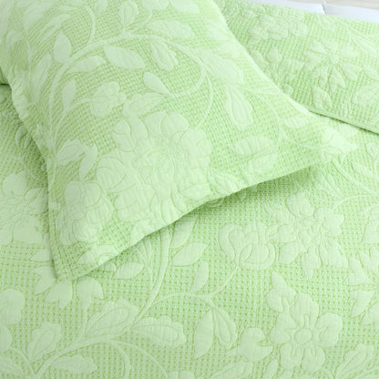 Alice Cotton Bedspread Set - Close Up Of Detailing - Light Green