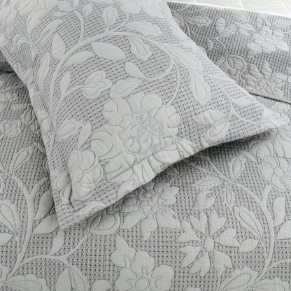 Alice Cotton Bedspread Set - Close Up Of Detailing - Gray