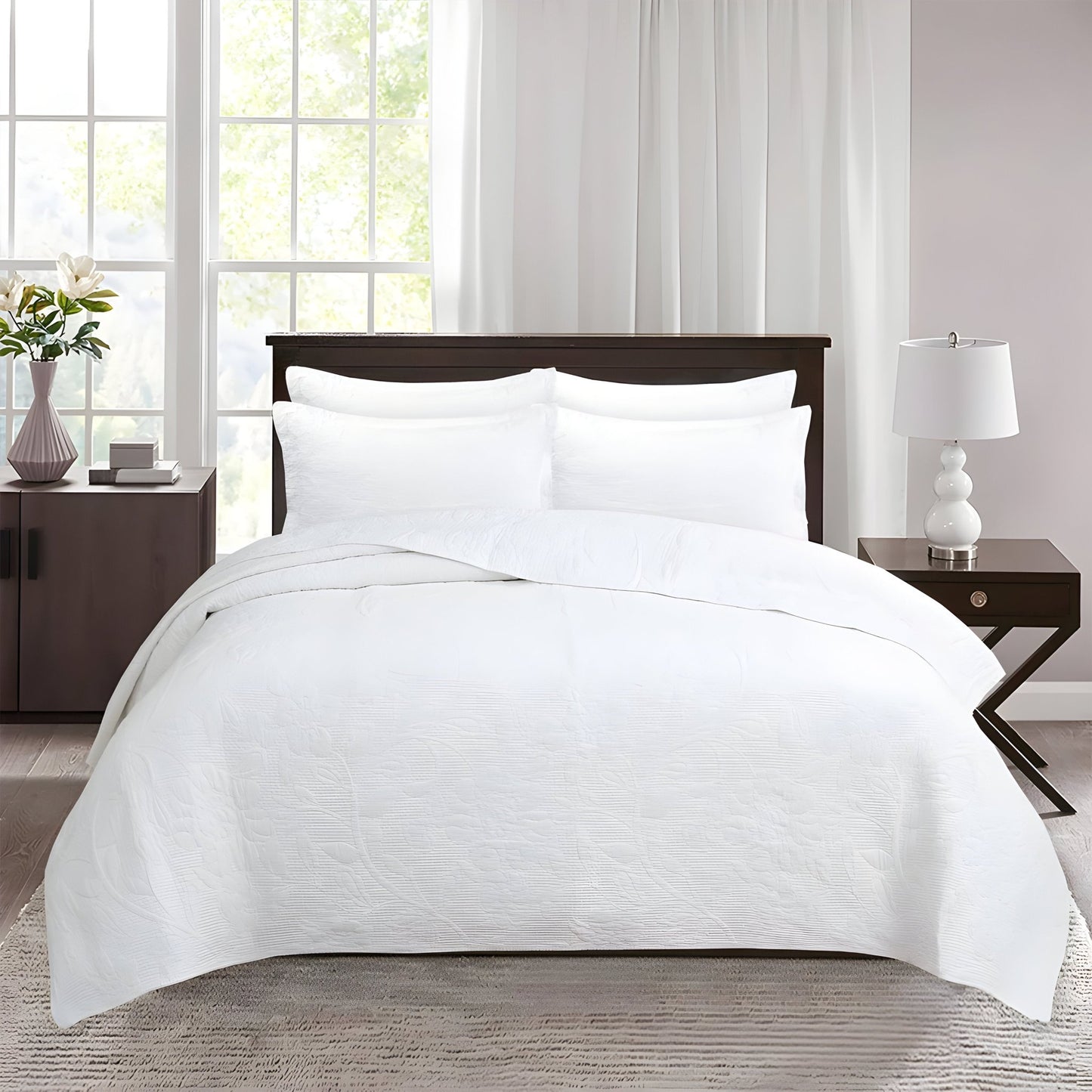 Alice Cotton Bedspread Set - Front Side View - Main Product Image - White