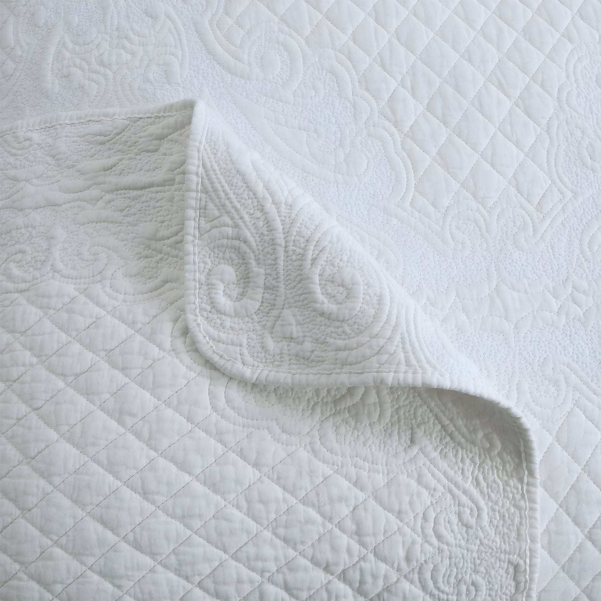 Alicia Cotton Bedspread Set - Close Up Of Detailing - White