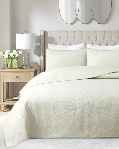 Alicia Cotton Bedspread Set - Front Side View - Cream