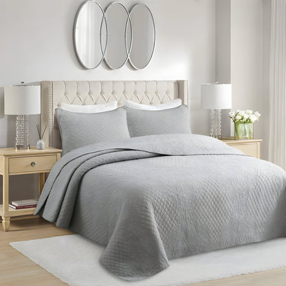 Alicia Cotton Bedspread Set - Side View - Left Side - Gray