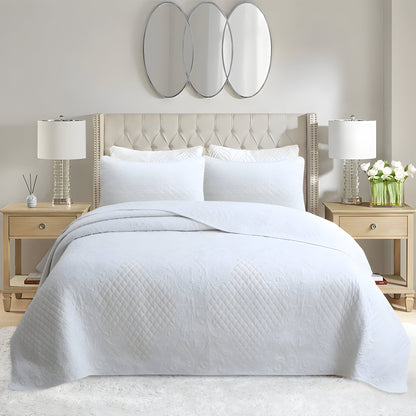 Alicia Cotton Bedspread Set - Front Side View - Main Product Image - White