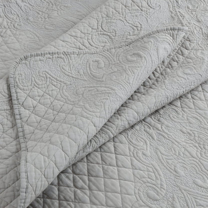 Alicia Cotton Bedspread Set - Close Up Of Detailing - Gray