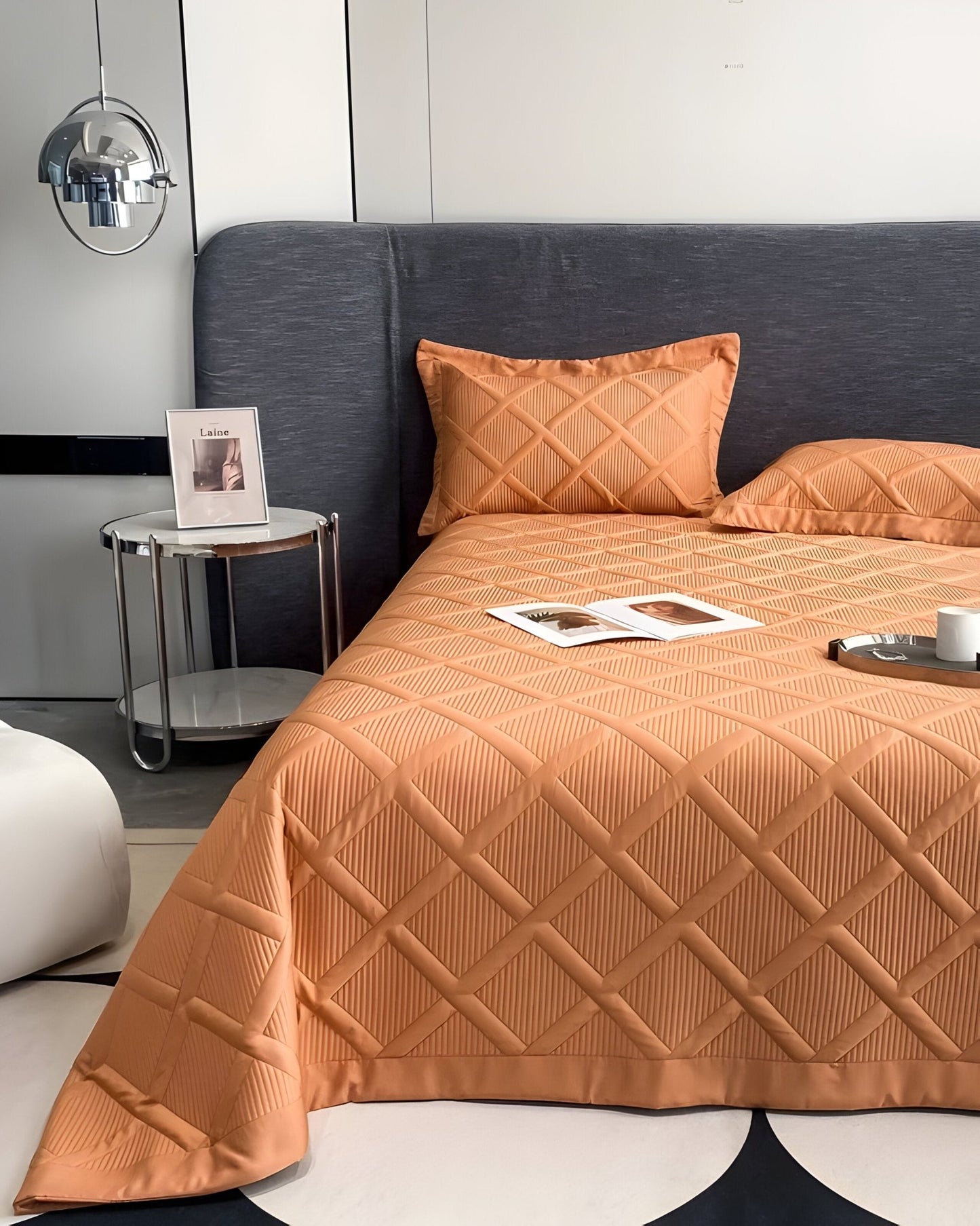 Alina Lyocell Bedspread - Front Side View - Orange