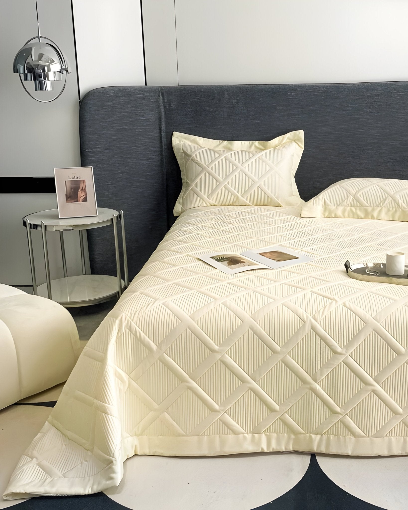 Alina Lyocell Bedspread - Front Side View - Cream