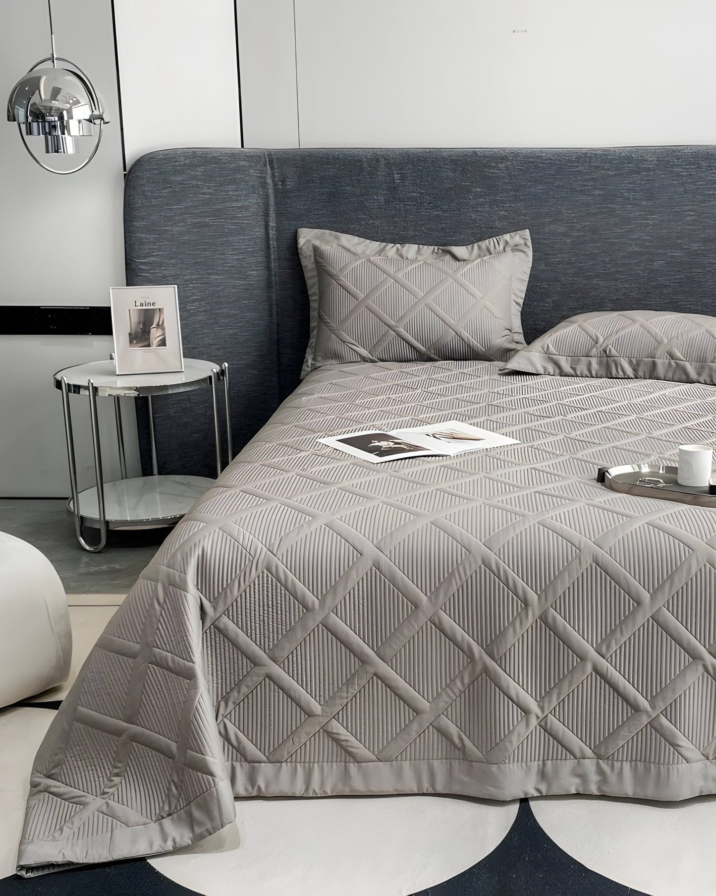 Alina Lyocell Bedspread - Front Side View - Gray