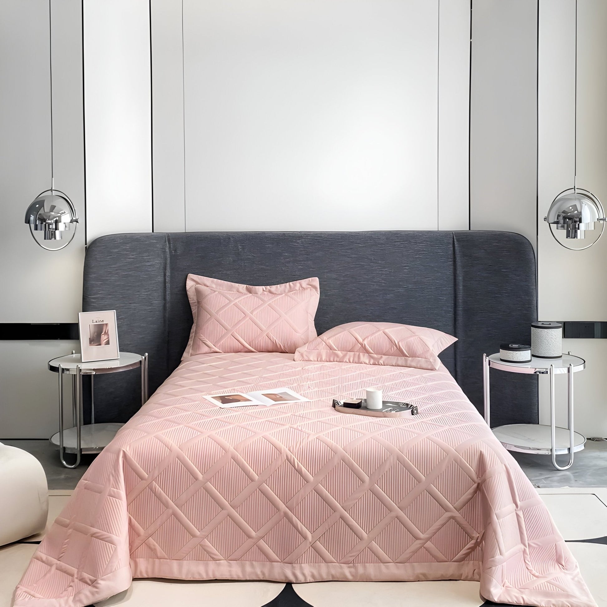 Alina Lyocell Bedspread - Front Side View - Main Product Image - Blush