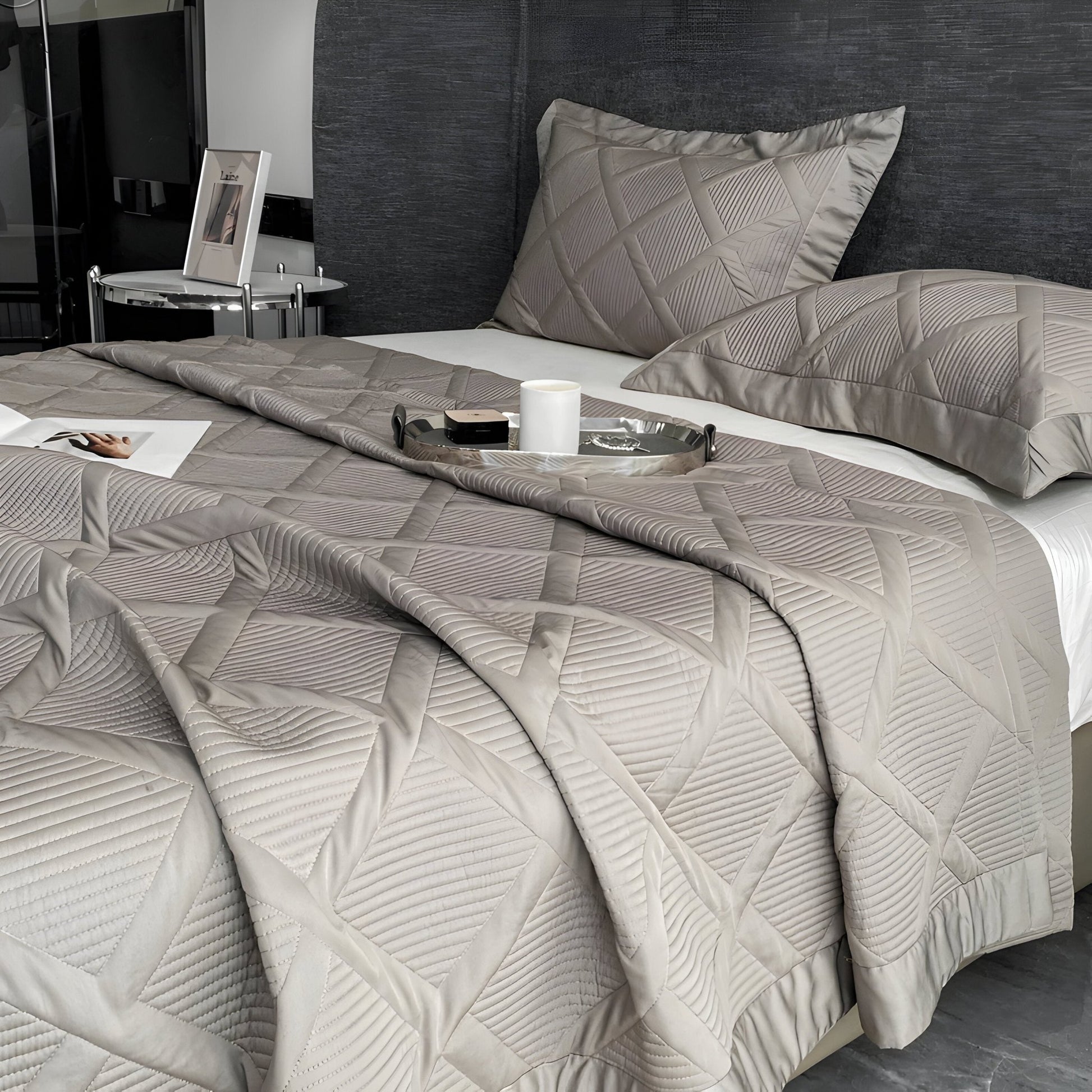 Alina Lyocell Bedspread - Side View - Right Side - Gray