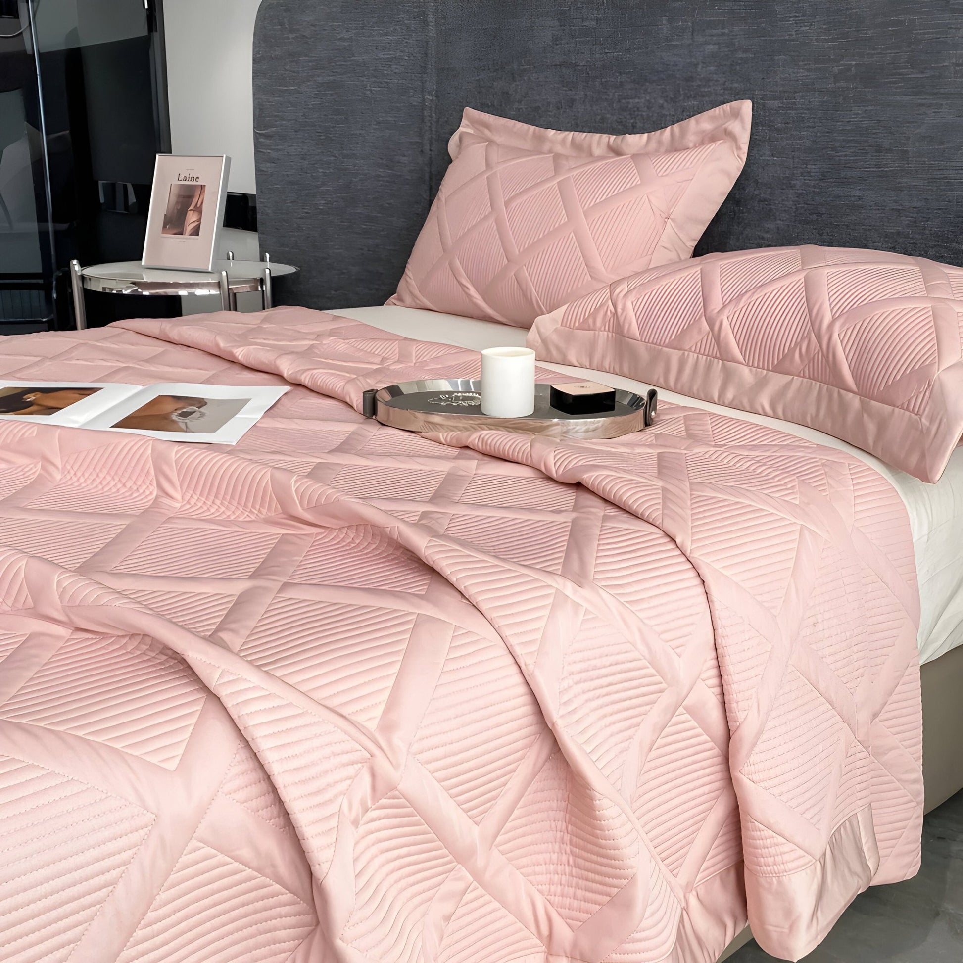 Alina Lyocell Bedspread - Side View - Right Side - Close Up - Blush