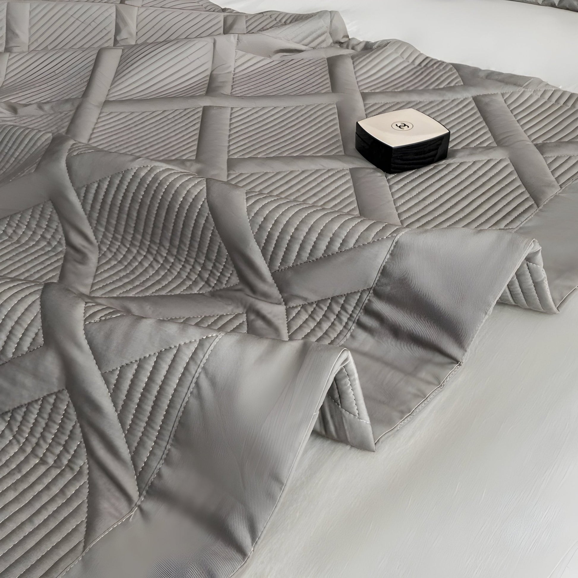 Alina Lyocell Bedspread - Close Up Of Detailing - Gray