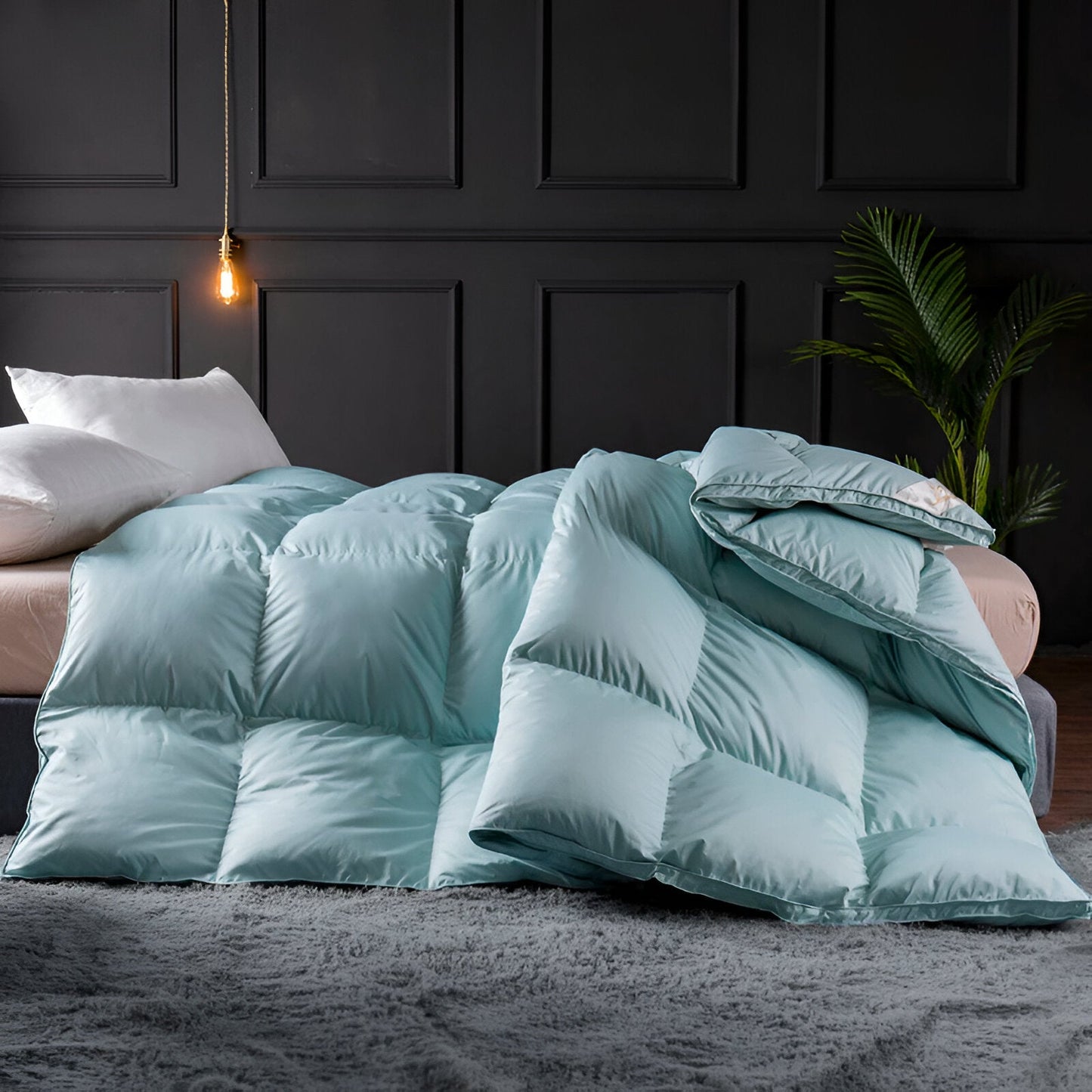 All Season 650 Fill Power Goose Down Comforter - Side View - Left Side - Turquoise