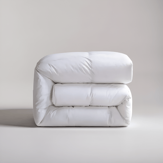 All Season 650 Fill Power Goose Down Comforter - Front Side View - Main Product Image - Folded Neatly - White