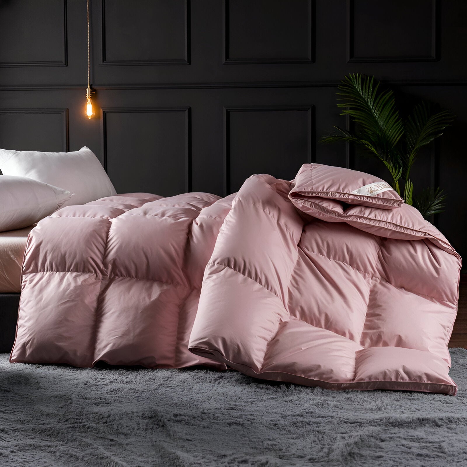 All Season 650 Fill Power Goose Down Comforter - Side View - Left Side - Pink