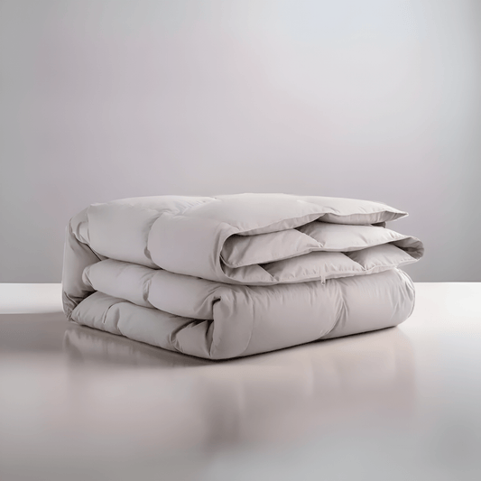 All Season 700 Fill Power Down Blend Comforter - Front Side View - Main Product Image - Folded Neatly - Light Gray